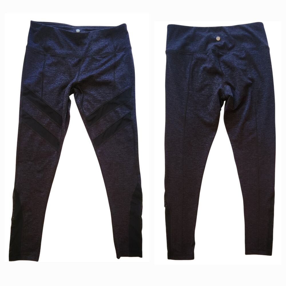 Yogalicious Yoga Leggings Blue w/ Black Mesh Cut-outs Hidden pocket ankle sz M